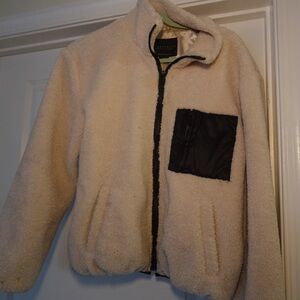 Sanctuary Cream Teddy Jacket with Black Pocket